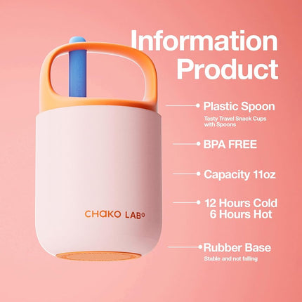 CHAKO LAB Food Jar 15 oz | Stainless Steel Vacuum Insulated Thermos for Hot Food and Cold Food | Wide Mouth Leak Proof Lunch Storage for Smoothie Bowl, Soup, Yogurt(Pink and Orange)