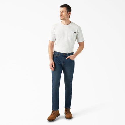 Dickies Pantalón de mezclilla para hombre, corte atlético de 5 bolsillos, lavado medio, 36W x 32L