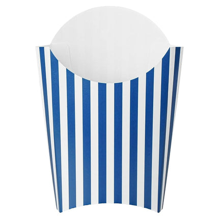 Bio Tek 4.7 x 3.5 x 5.1 Inch French Fry Cup, 100 Disposable Snack Cups - Stackable, Sustainable, Blue and White Paper 4 Ounce Fry Holder, for Fries, Onion Rings, Popcorn, or Cookies - Restaurantware