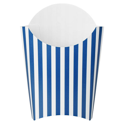 Bio Tek 4.7 x 3.5 x 5.1 Inch French Fry Cup, 100 Disposable Snack Cups - Stackable, Sustainable, Blue and White Paper 4 Ounce Fry Holder, for Fries, Onion Rings, Popcorn, or Cookies - Restaurantware