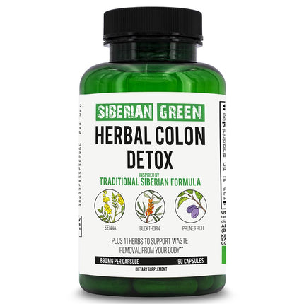 Siberian Green Herbal Colon Detox with Senna Buckthorn Prune Fruit 90 Capsules – Traditional Siberian Formula 14 Herbs & Probiotic to Cleanse Colon and Detox Body