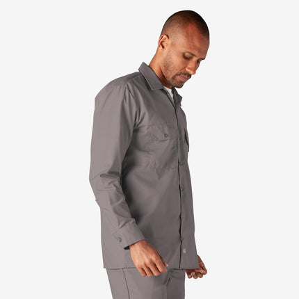Dickies Men's Long Sleeve Work Shirt, Silver, Large