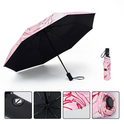SY COMPACT Travel Umbrella - Windproof Automatic Compact Umbrellas for Rain, pink rose, 38 inches, Compact