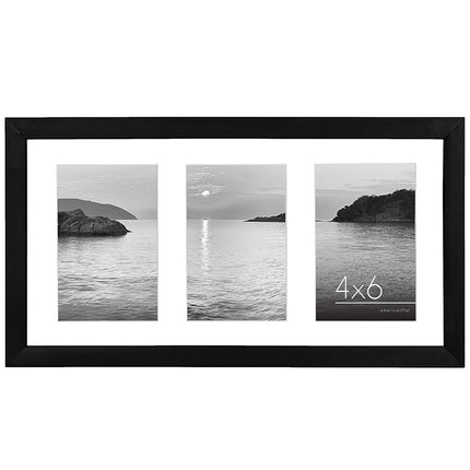 Americanflat 6x4 Collage Photo Frame with Shatter-Resistant Glass - Signature Collection - Fits Three 4x6 Photos or Use as One 8x16 Picture Frame for Tabletop and Wall - Black