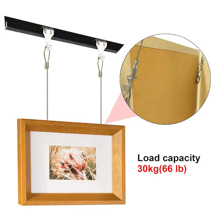 Mocking Bird Sturdy Picture Rail Hanging System, 66 lb (30 kg) Max Load Capacity, Adjustable Wire Hooks Kit, 3ft (1 m) Length Cable with Loop, Frames Display kit (14 Pack), Silver, WJPJ-0003-T14