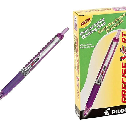 Pilot Precise V5 RT Refillable & Retractable Liquid Ink Rolling Ball Pens, Extra Fine Point (0.5mm) Purple Ink, 12-Pack (26066)
