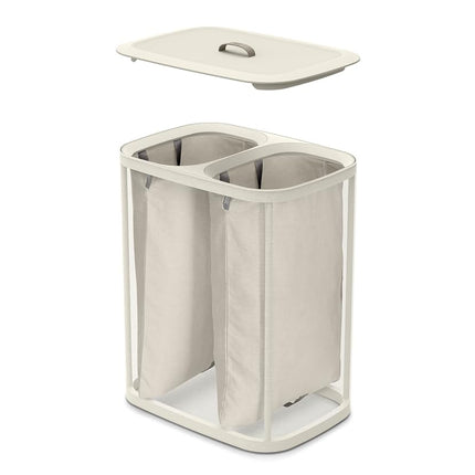 Joseph Joseph Tota 90-litre Laundry Separation Basket with lid, 2 Removable Washing Bags with Handles- Ecru