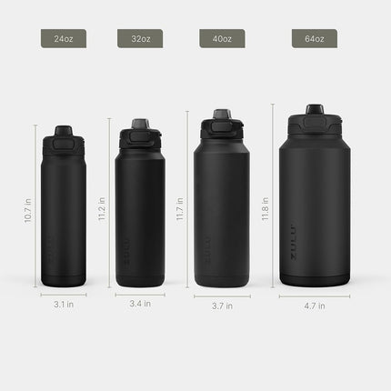 ZULU Powerfill Pro 40oz Stainless Steel Water Bottle with Quick Fill Lid, Triple Walled Vacuum Insulated Metal, Leak Proof Locking Lid, Sip and Chug, Reusable BPA Free, Black