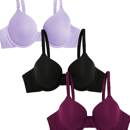 Fruit of the Loom Women's T-Shirt Bra, Lilac Whisper/Purple Velvet/Black, 34C