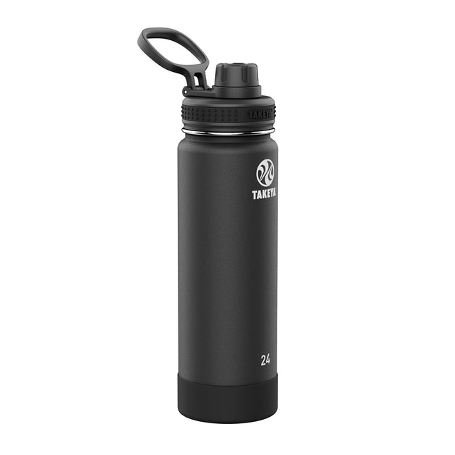 Takeya Actives Insulated Stainless Steel Water Bottle with Spout Lid, 0.7 Liter / 24 Ounce, Onyx