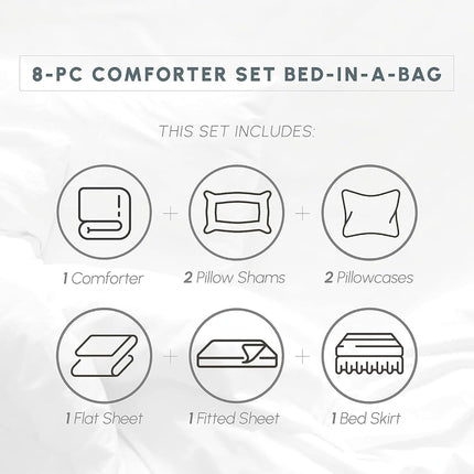 Elegant Comfort Silky Soft 8-Piece Dobby Stripe Bed-in-a-Bag Comforter Set, Includes 4pc Smart Sheet Set, Bed Skirt, Comforter, Matching Pillowcases and Shams - Twin/Twin XL, Chocolate Brown