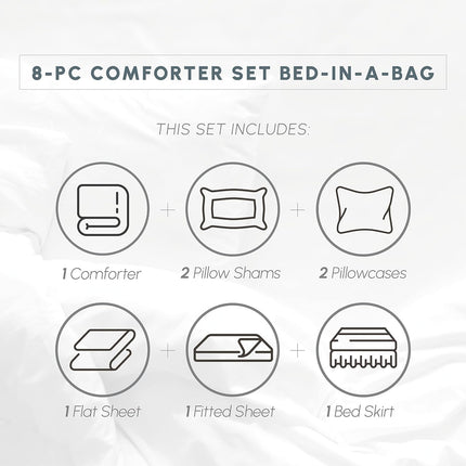 Elegant Comfort Silky Soft 8-Piece Dobby Stripe Bed-in-a-Bag Comforter Set, includes 4pc Smart Sheet Set, Bed Skirt, Comforter, Matching Pillowcases and Shams - Twin/Twin XL, Light Pink