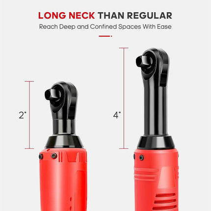 FAHKNS Llave de carraca inalámbrica extendida de 18 V, juego de llaves eléctricas de 3/8, 45 ft-lbs (60 N.m) 400RPM de potencia, 2 baterías de iones de litio de 2.0 Ah, 7 vasos (10/11/12/13/14/15/17mm) y cargador, gatillo de velocidad variable