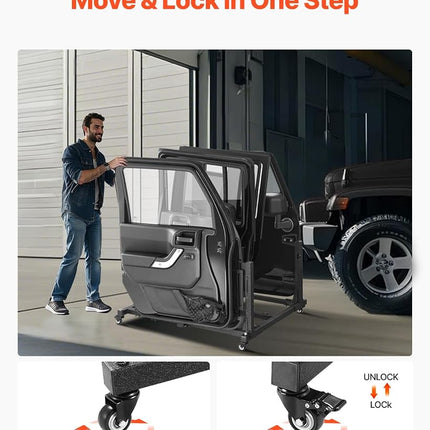 VEVOR Jeep Door Storage Cart, 4 Doors Moveable Storage Cart Rack with Thickened Rubber Cushion, Sturdy Car Door Holder Cart Fit for Jeep Wrangler JK JKU JL Gladiator