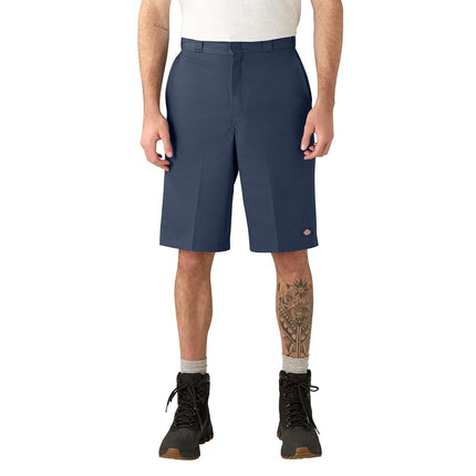 Pantalones cortos de trabajo Dickies para hombre, corte holgado, parte delantera plana, azul marino, 33 normal