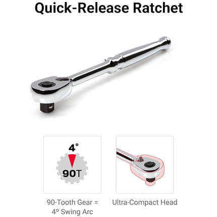 TEKTON 3/8 Inch Drive 6-Point Socket and Ratchet Set with Rails and Tray, 36-Piece (1/4-1 in.) | SKT13101