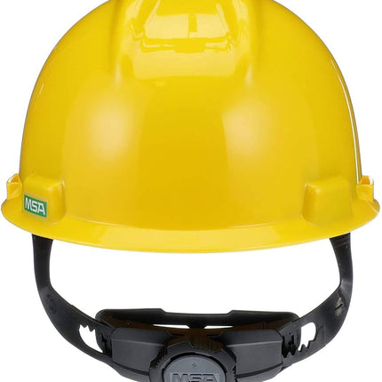 MSA 475360 V-Gard Cap Style Safety Hard Hat With Fas-Trac III Ratchet Suspension | Polyethylene Shell, Superior Impact Protection, Self Adjusting Crown-Straps - Standard Size in Yellow