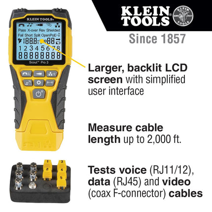 Klein Tools VDV501-851 Cable Tester Kit with Scout Pro 3 for Ethernet/Data, Coax/Video and Phone Cables, 5 Locator Remotes