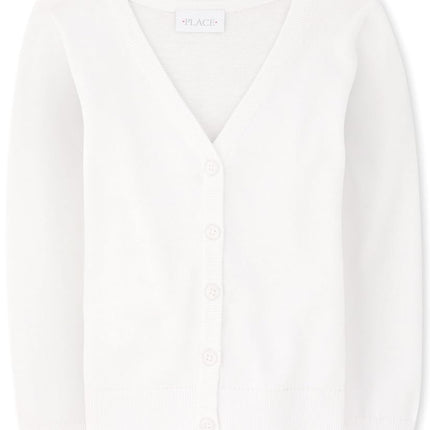 The Children's Place Girls V-Neck Cardigan, White, XX-Large