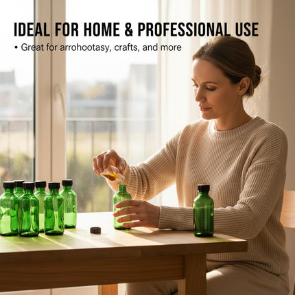 DIDITIME 2 oz Shot Bottles with Caps & Stainless Steel Funnels, Juicing Bottle Reusable Glass, 60ml Small Jars with Lids for Potion, Ginger Shots, Oils, Juice (olive green, 24-pack)