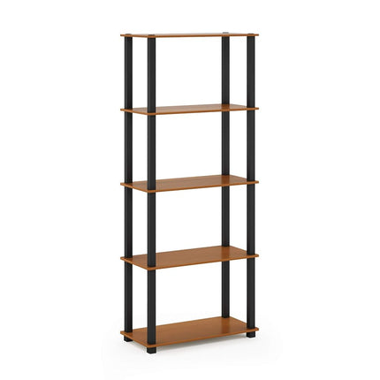 Furinno TURN-S-TUBE Book Shelf, 5-Tier Toolless Storage Shelves with Square Tubes, Shelving Unit for Organization and Storage for Living Room, Home Office, Light Cherry