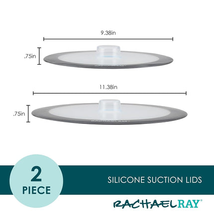 Rachael Ray Tools and Gadgets Silicone Suction Lid Set, 2 Piece, Dark Gray