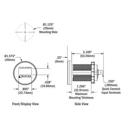 Blue Sea Systems 1733200 Mini OLED DC Voltmeter, Blue