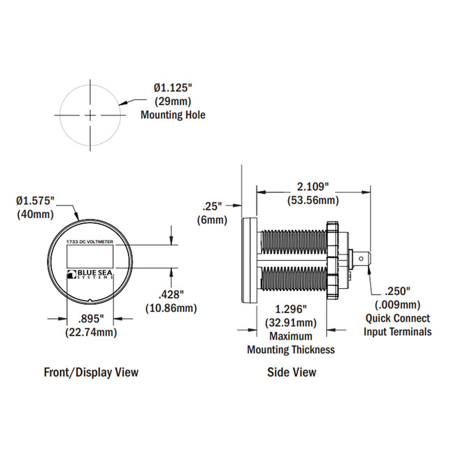 Blue Sea Systems 1733200 Mini OLED DC Voltmeter, Blue