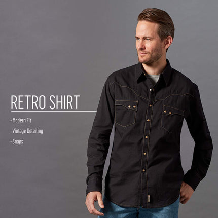 Wrangler Men's Retro Two Pocket Long Sleeve Snap Shirt, Black, 2X Tall