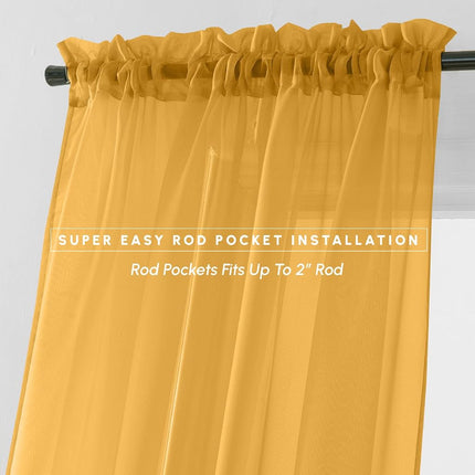 Elegant Comfort 2-Piece Sheer Panel with 2inch Rod Pocket - Window Curtains 40-inch Width X 84-inch Length, Gold