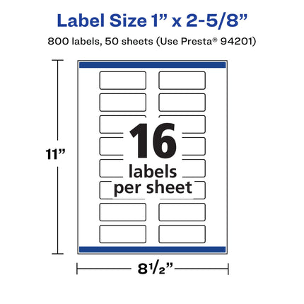 Avery Matte White Removable Rectangle Labels with Sure Feed Technology, Print-to-The-Edge, 1" x 2-5/8", 800 Removable Labels, Laser/Inkjet Printable Labels