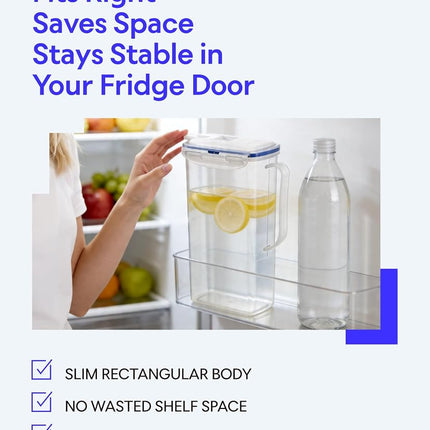 LocknLock Aqua Fridge Door Water Jug with Handle BPA Free Plastic Pitcher with Flip Top Lid Perfect for Making Teas and Juices, 2 Quarts, Gray