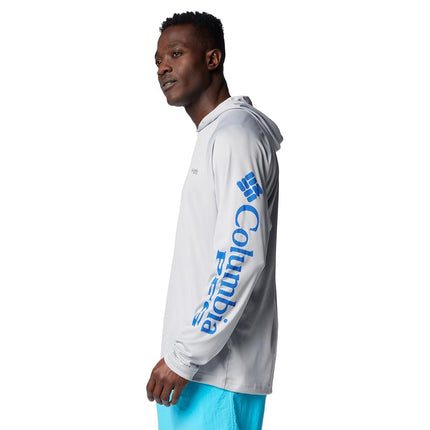 Columbia Mens Terminal Tackle Hoodie, Cool Grey/Vivid Blue Logo, S