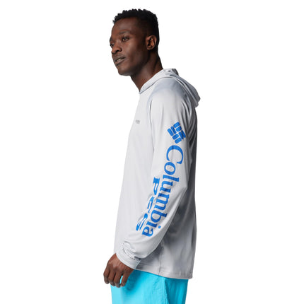 Columbia Mens Terminal Tackle Hoodie, Cool Grey/Vivid Blue Logo, S