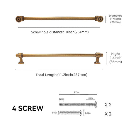 POVEFONK 6 Pack 10 inch(254mm) Antique Brass Kitchen Cabinet Handles Cabinet Pulls Vintage Drawer Pulls Aged Gold Bronze Cabinet Hardware Kitchen Handles