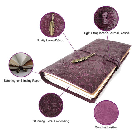 Refillable Leather Journal, Handmade Notebook with Bookmark for Men & Women, Vintage Notebook perfect for writing, gifts, travelers (Purple, Standard)