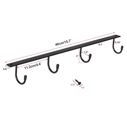 MOCOUM Under Cabinet Metal Mug Holder - Iron Hanging Rack for Coffee Cups and Kitchen Utensils Display (Black, 3)