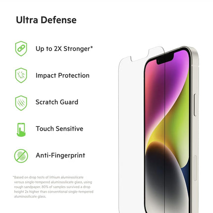 Belkin UltraGlass iPhone 17e, 16e, 14, 13 and 13 Pro Screen Protector, AntiMicrobial-Treated, Easy Bubble Free Application with Included Installation Guide Tray, 9H Hardness Tested, Tempered Glass