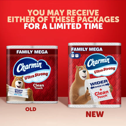 Charmin Ultra Strong Clean Touch Toilet Paper, 24 Family Mega Rolls = 123 Regular Rolls, White