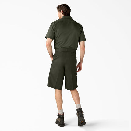Dickies Mens Loose Fit Flat Front Work Shorts, Olive Green, 34 Regular