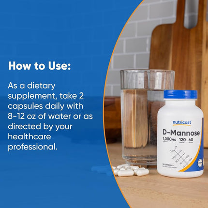 Nutricost D-Mannose 500 mg, 120 capsules – 1000 mg per serving, non-GMO and gluten-free