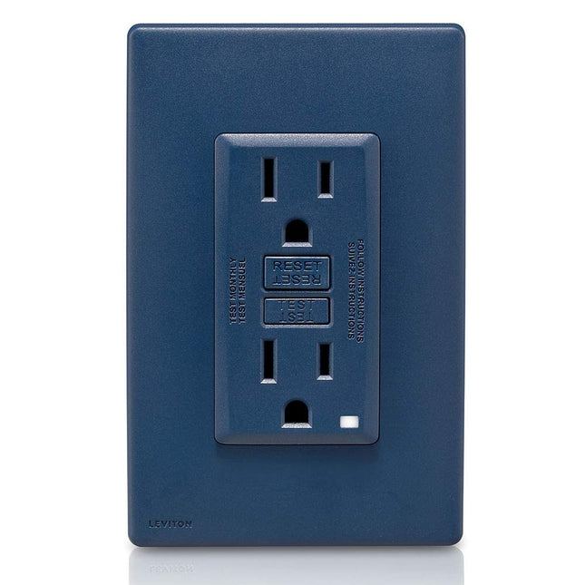 Tomacorriente GFCI Leviton Renu a prueba de manipulaciones con autocomprobación, 15 A, RGF15-RN, azul marino intenso