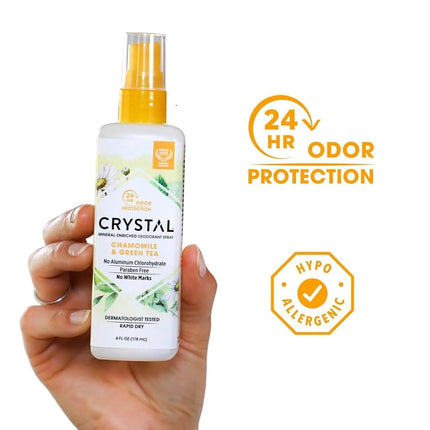Crystal Essence Mineral Deodorant Spray, Chamomile & Green Tea 4 oz (Pack of 3)