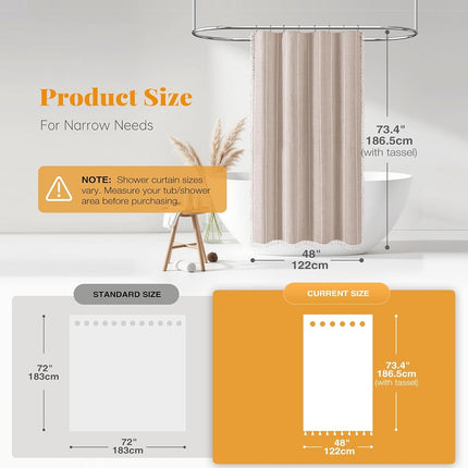 BTTN 48 x 72 Boho Linen Heavy Duty Cloth Shower Curtain Set, Tan/Taupe