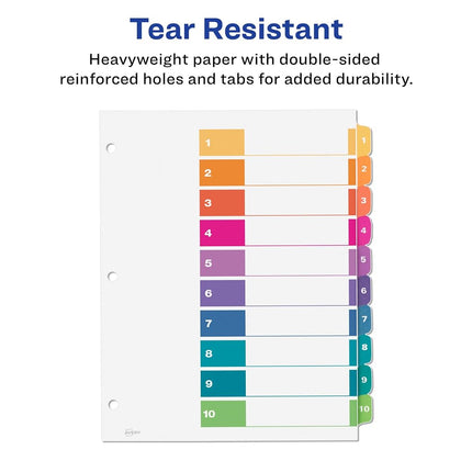 Avery 10 Tab Dividers for 3 Ring Binders, Customizable Table of Contents, Multicolor Tabs, 6 Sets (11188)