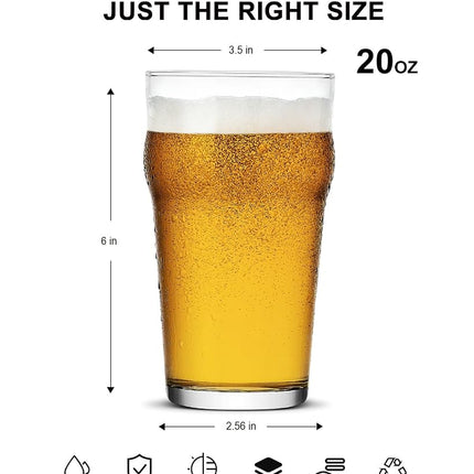 Pint Glasses, 20oz British Beer Glasses, Classic Craft Beer Glasses, Premium Beer Glasses Set of 2, Pub Beer Glasses, Unique Design Beer Glasses, Easy to