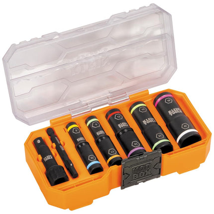 Klein Tools 65619 KNECT Flip-10 Metric Impact Socket Set, Deep Sockets, 5 Color-Coded Flip Sockets, 10 Metric Socket Sizes, 1/4 and 3/8-Inch Adapters, MODbox Case