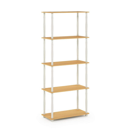 Furinno TURN-S-TUBE Storage Shelves, 5-Tier Book Shelf, Corner Shelf, Toolless Open Shelves, Classic Tubes, for Organization and Storage, Living Room, Garage, Home Office, Beech