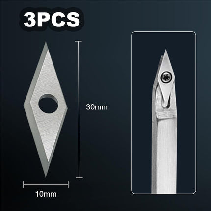 Diraeen 27pcs Carbide Lathe Tools,Tungsten Cutters Inserts Set for Wood Lathe Turning Tools, Include 11 mm Square with Radius, 12 mm and 8.9 mm Round, 30 x 10 mm Diamond, Screwdriver,Screws