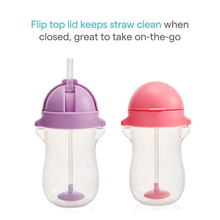 Munchkin Click Lock Any Angle Weighted Straw Cup, 10 Ounce, 2 Count, Pink/Purple